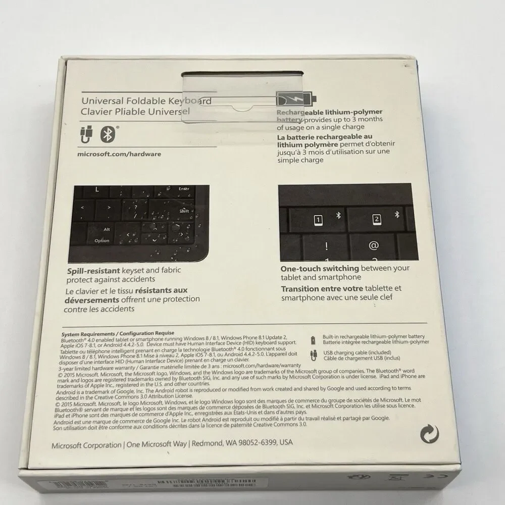 Microsoft Universal Foldable Keyboard Black Bluetooth Spill-Resistant Portable